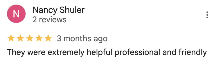 5-star review from Nancy Shuler about professional service